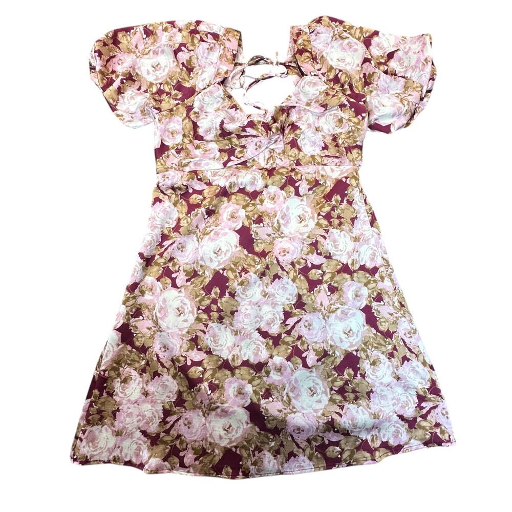 AUW Dress Womens Large Pink White Floral Estilo Boho Summer Spring Smocked
